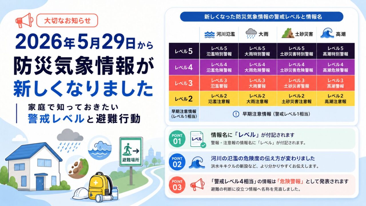 2026年5月29日から防災気象情報が新しくなりました｜家庭で知っておきたい警戒レベルと避難行動