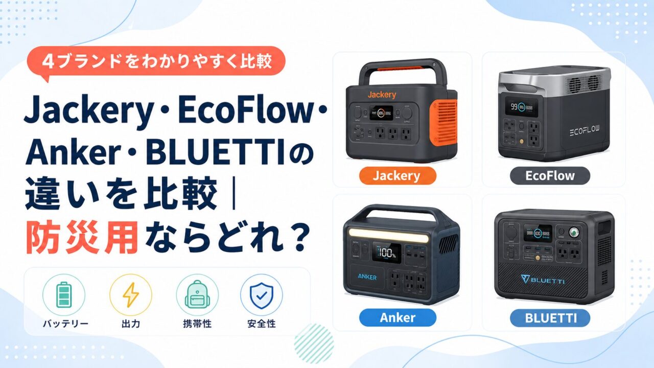 Jackery・EcoFlow・Anker・BLUETTIの違いを比較｜防災用ならどれ？