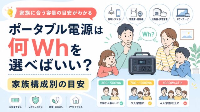 ポータブル電源は何Whを選べばいい？家族構成別の目安