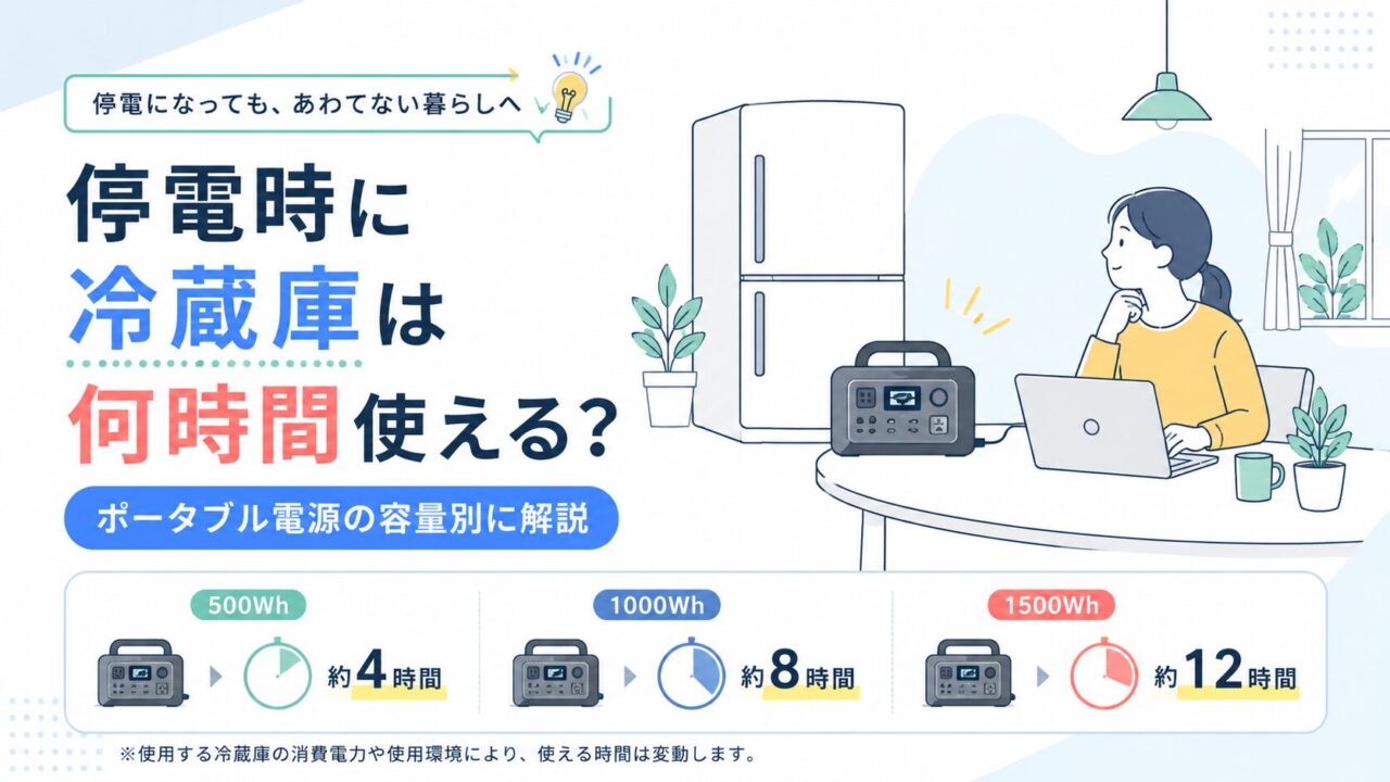 停電時に冷蔵庫は何時間使える？ポータブル電源の容量別に解説