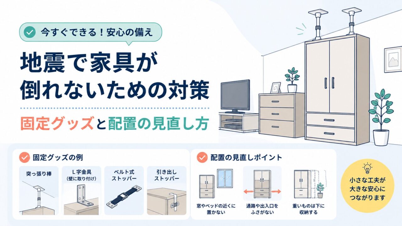 地震で家具が倒れないための対策｜固定グッズと配置の見直し方