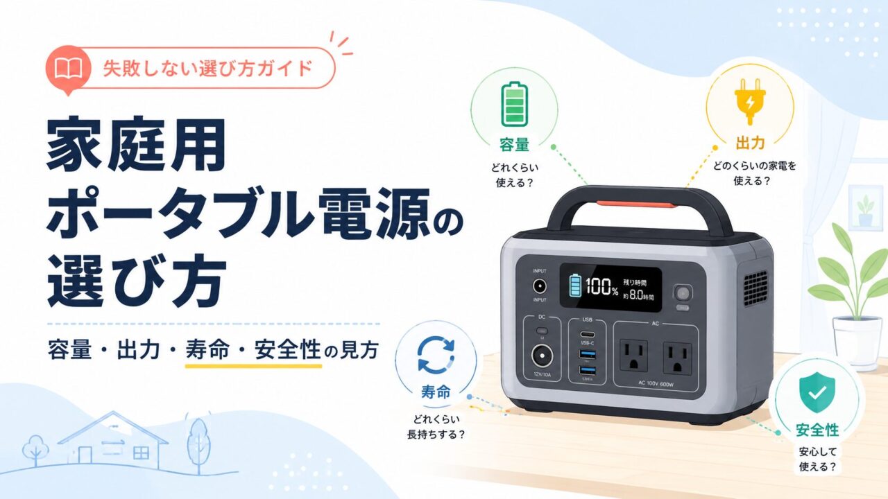 家庭用ポータブル電源の選び方｜容量・出力・寿命・安全性の見方