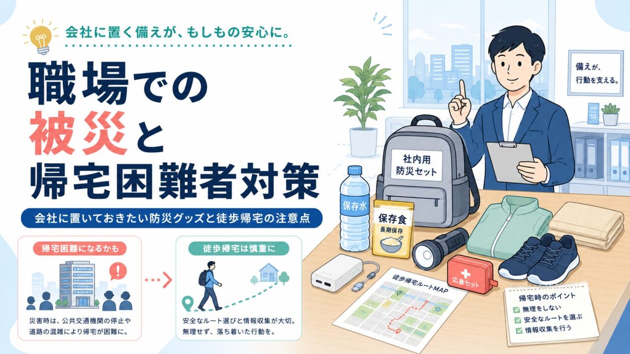 職場での被災と帰宅困難者対策｜会社に置いておきたい防災グッズと徒歩帰宅の注意点