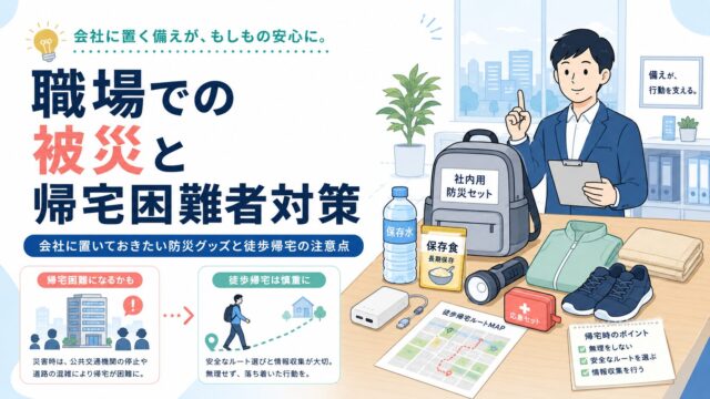 職場での被災と帰宅困難者対策｜会社に置いておきたい防災グッズと徒歩帰宅の注意点