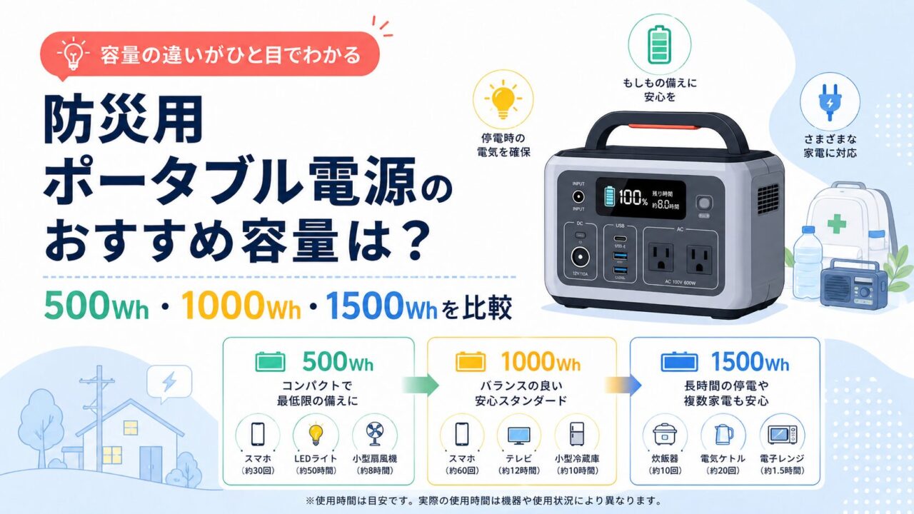 防災用ポータブル電源のおすすめ容量は？500Wh・1000Wh・1500Whを比較