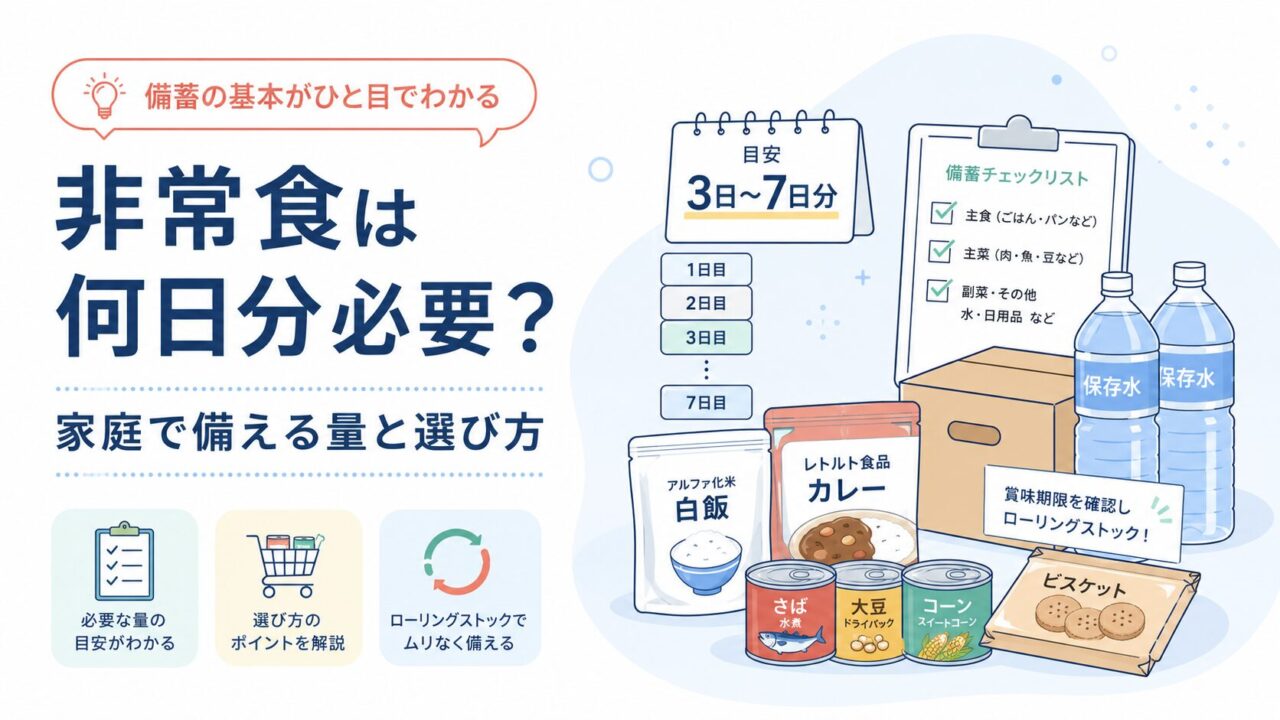 非常食は何日分必要？家庭で備える量と選び方